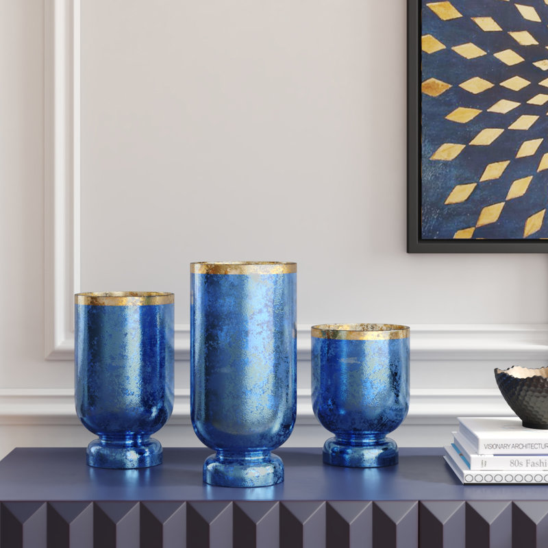 Ensemble d'ouragan de table en verre 3 pièces Uvalda, Bleu