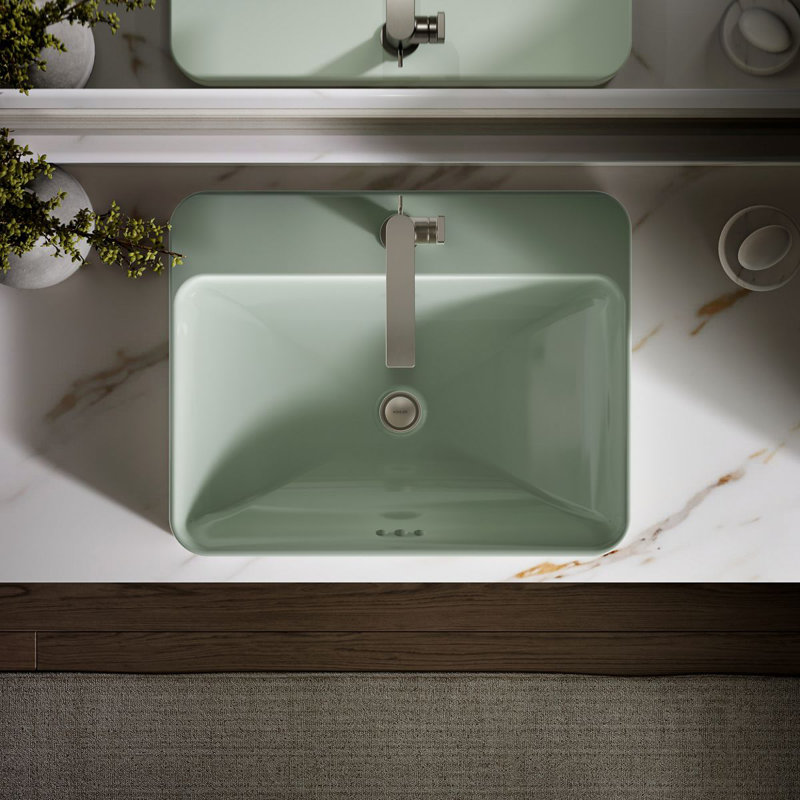 Vox Vitreous China Rectangular Vessel Bathroom Sink with Overflow, Ice Gray, 1