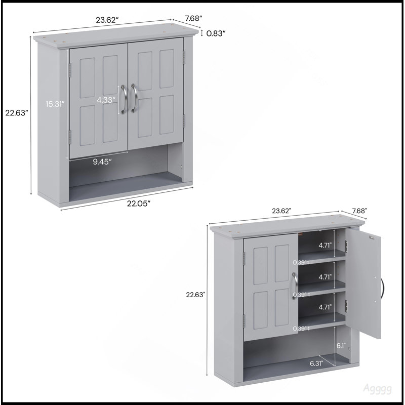 Armoire de rangement murale pour salle de bain, armoire murale multifonctionnelle avec tablettes réglables, armoire à pharmacie pour la salle de lavage et la cuisine et le salon, gris