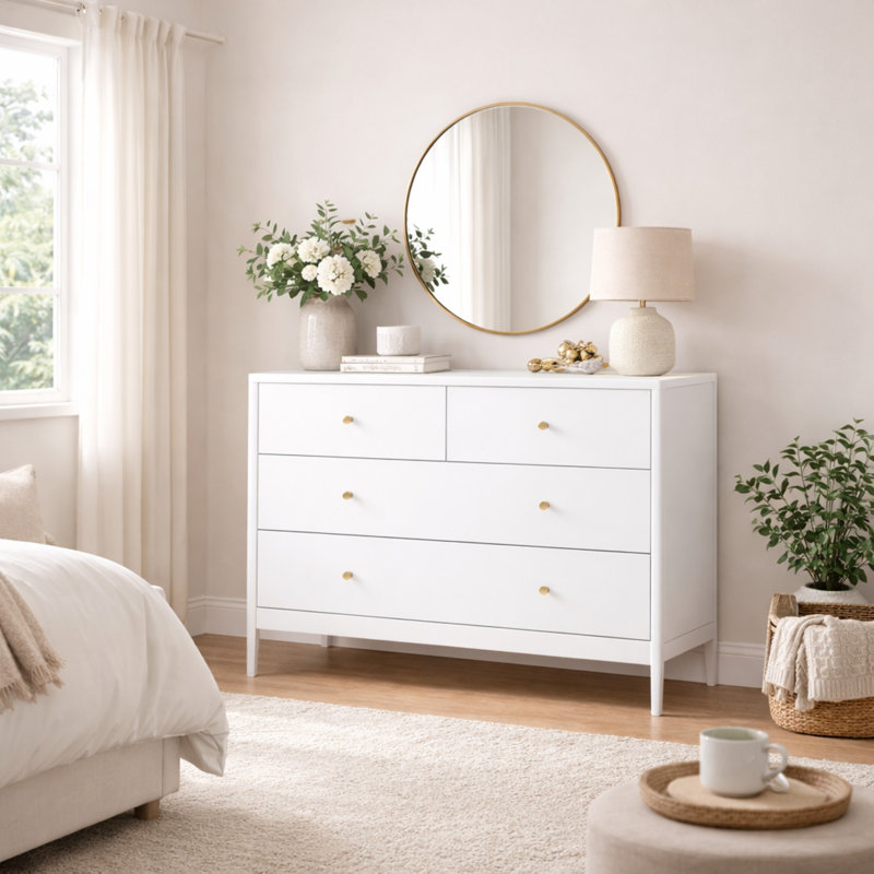 Commode 4 tiroirs, armoire de rangement en bois