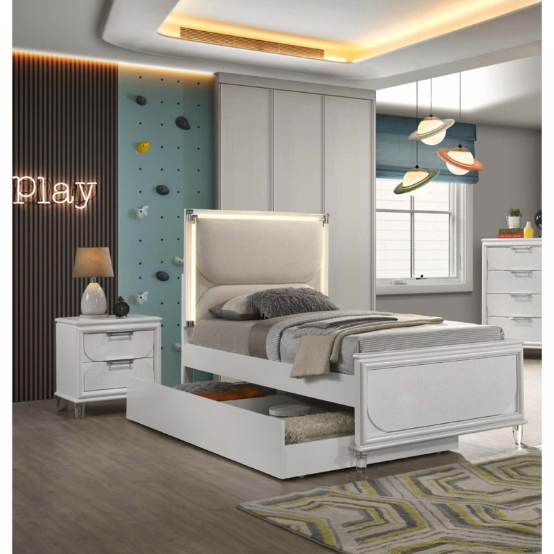 Lit 3 pièces avec tables de chevet gigogne 2X, Complète, Blanc