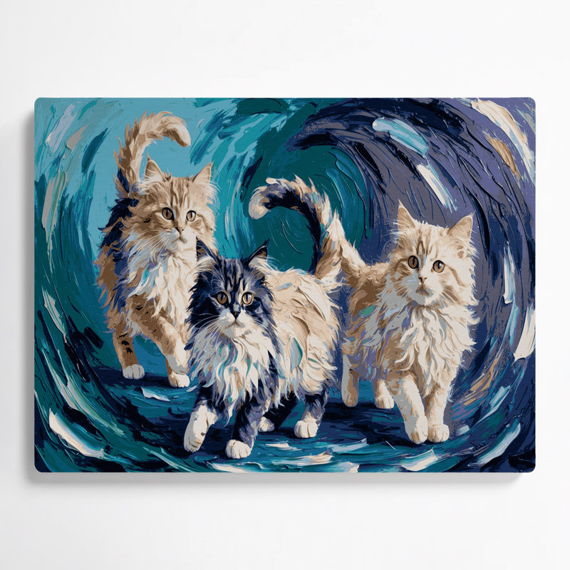 «Cats Ragamuffin», art mural en métal bleu, H 240 po x l 360 po x P 0,05 po