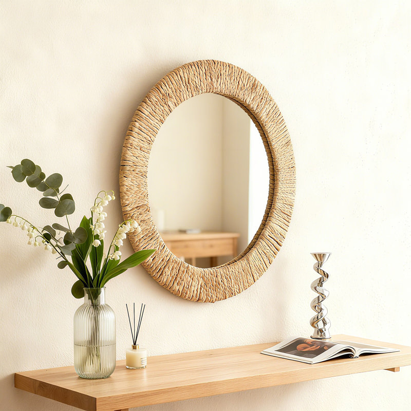 Handwoven Rope Round Wall Mirror,Rustic Farmhouse Style Decorative Mirror, Ideal for Living Room, Bedroom, Bathroom