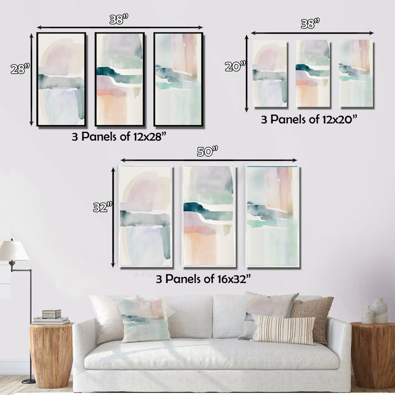 Pastel Serenity - ensemble 3 pièces, H 40 po x l 60 po, Cadre flottant noir