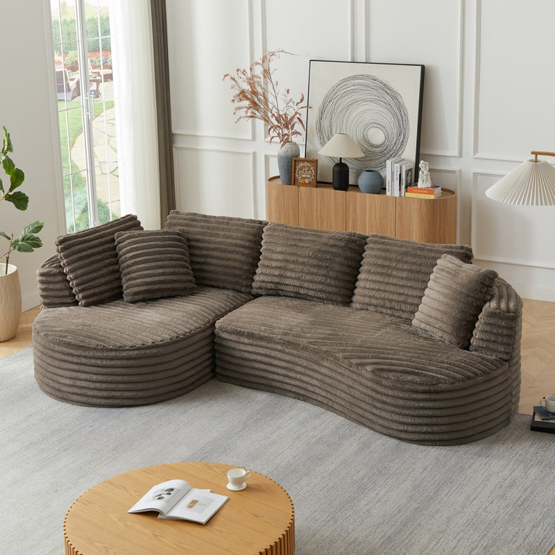 Canapé modulaire en L 4 personnes Soneson, Velours côtelé brun foncé