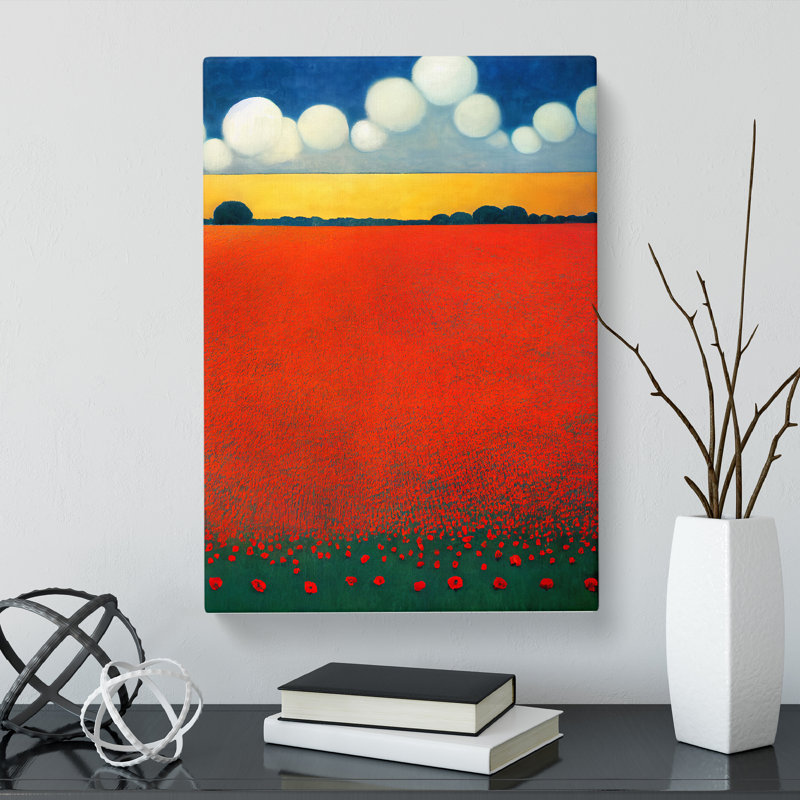 Contemporary Poppy Flower Field Vol.4 - Wrapped Canvas, 50cm H x 35cm W x 3cm D