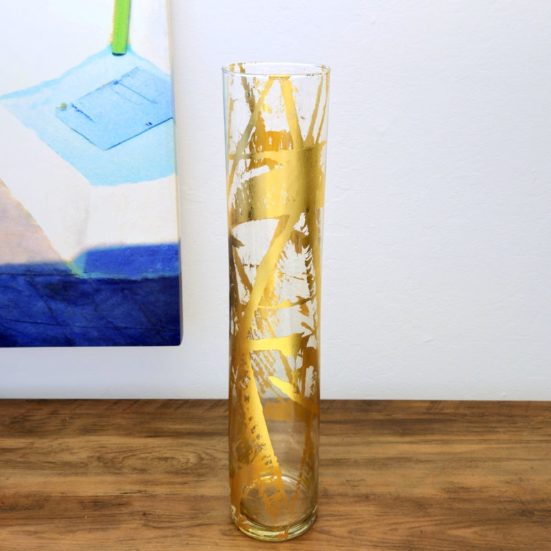 Vase en verre FLORA, Hauteur totale - 19,75 po, Transparent / Doré