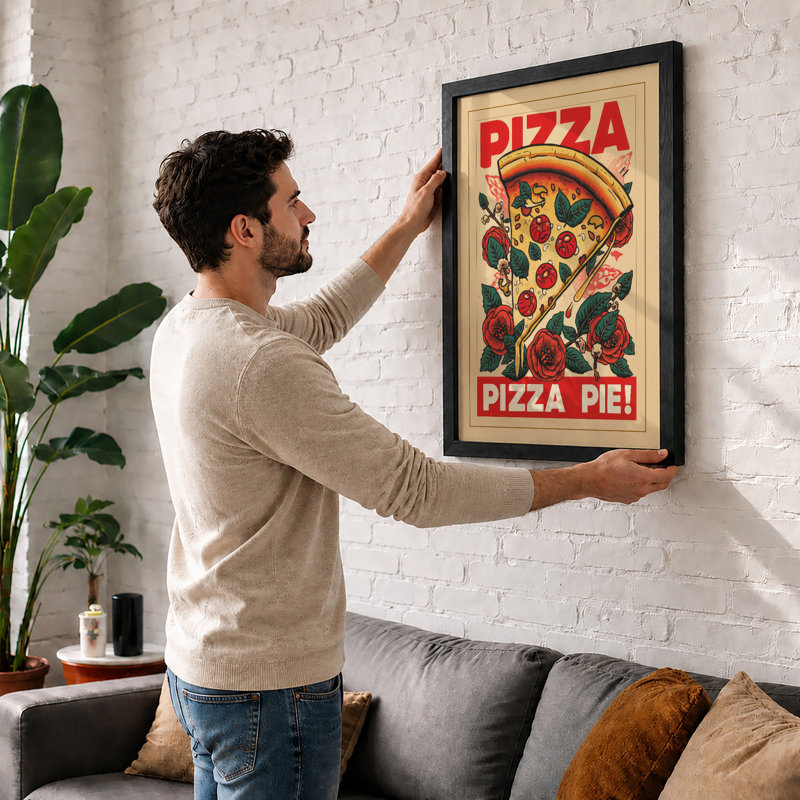 Pizza Pie Romance Retro - Framed Print, Unframed, A4 - 29.7 x 21.0 cm