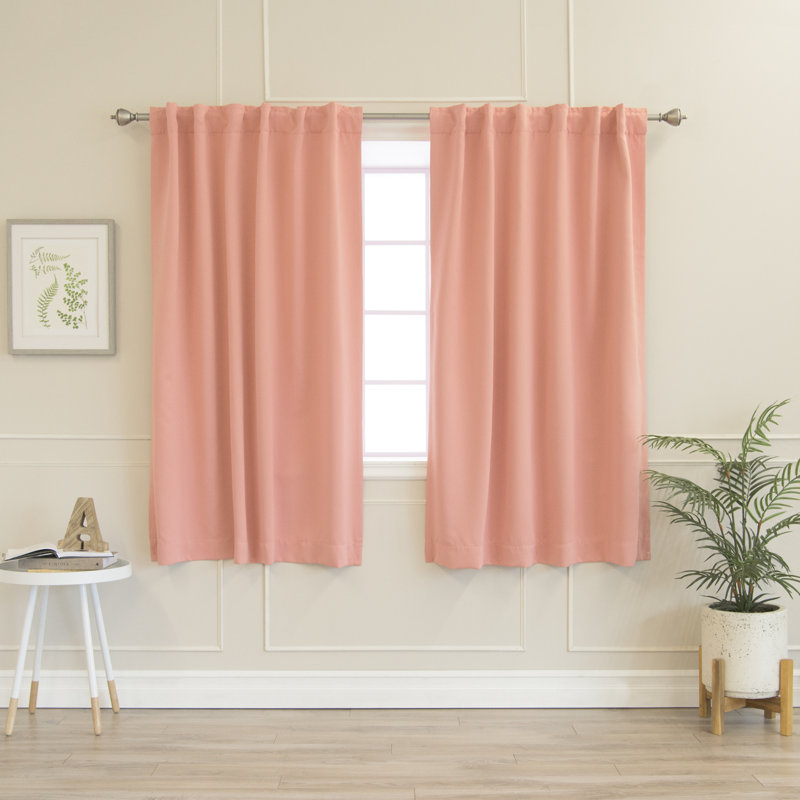 Bantam Solid Blackout Thermal Rod Pocket Curtain Panels, Coral, 52" W x 54" L