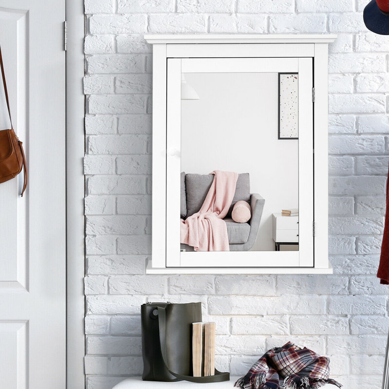 560mm W 690mm H Surface Framed Medicine Cabinet Mirror 1 Adjustable, White