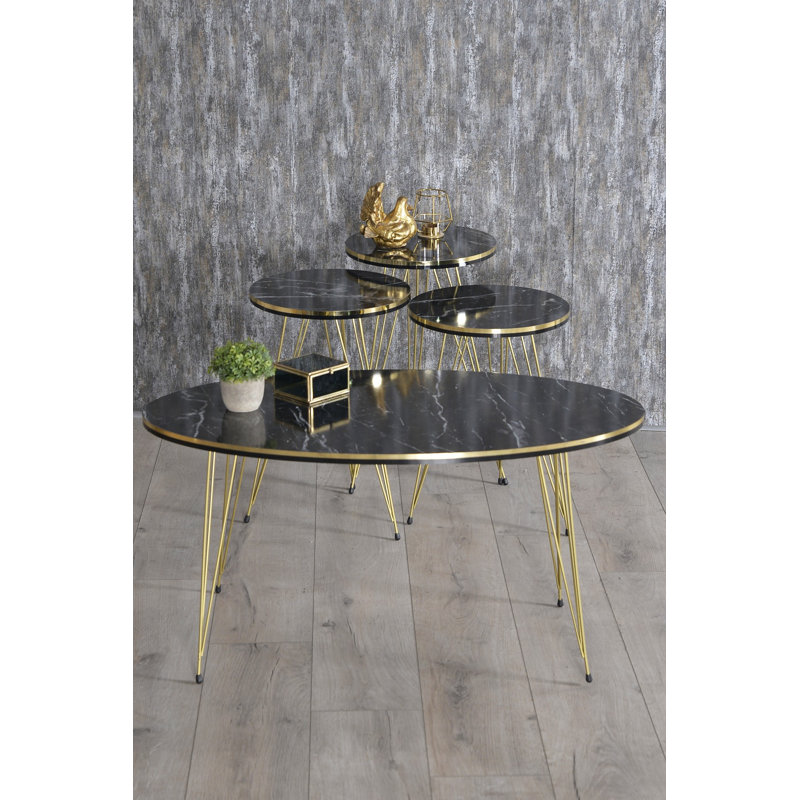 Luka Living Room Table Set, Black Marble