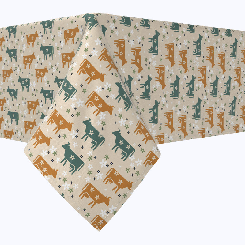 Rectangular Tablecloth, 100% Cotton, Cattle With Flowers, 120" x 60"