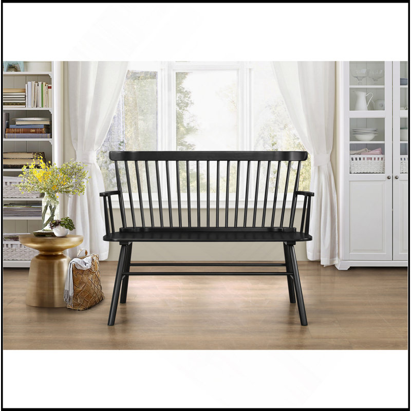 1Pc Casual Farmhouse Relaxed Vintage Wood Spindle Back Bench Wooden Chair, Black
