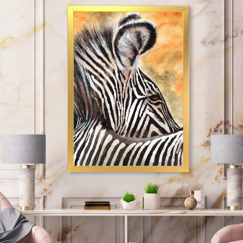 Zèbre avec rayures noires et blanches contrastantes en V - reproduction sur toile, H 20 po x l 12 po