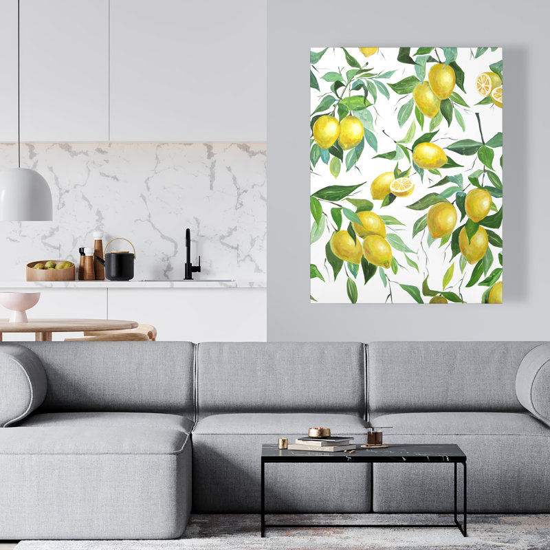 Motif de citron - Toile à feuilles vertes pour la maison | Art