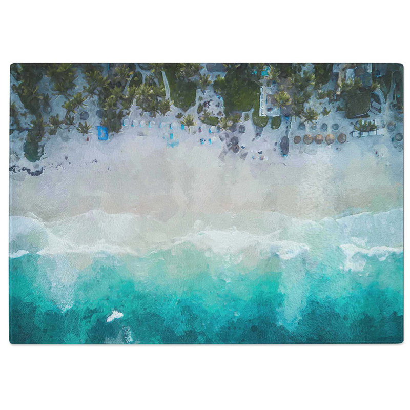 Tempered Glass Tulum Mexico Beach Chopping Board, 28.5 cm W x 20 cm L