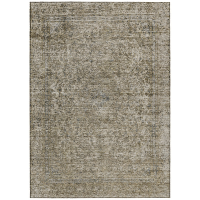 3' X 5' Pewter And Beige Abstract Washable Indoor Outdoor Area Rug
