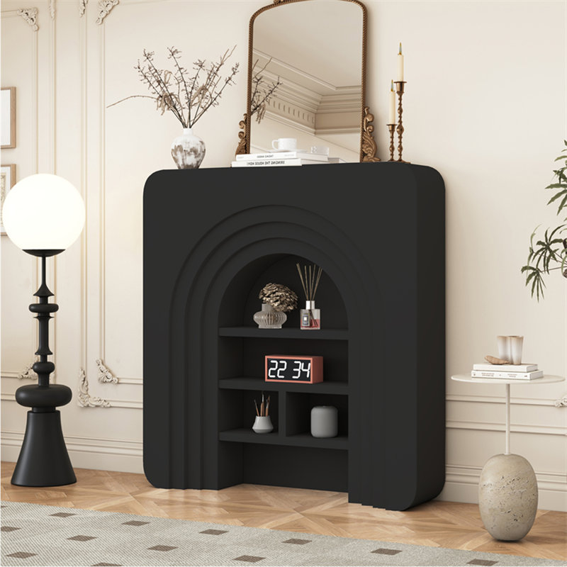 French INS-style living room decorative cabinet with simulated fireplace, 47.24" H x 43.31" W x 7.87" D