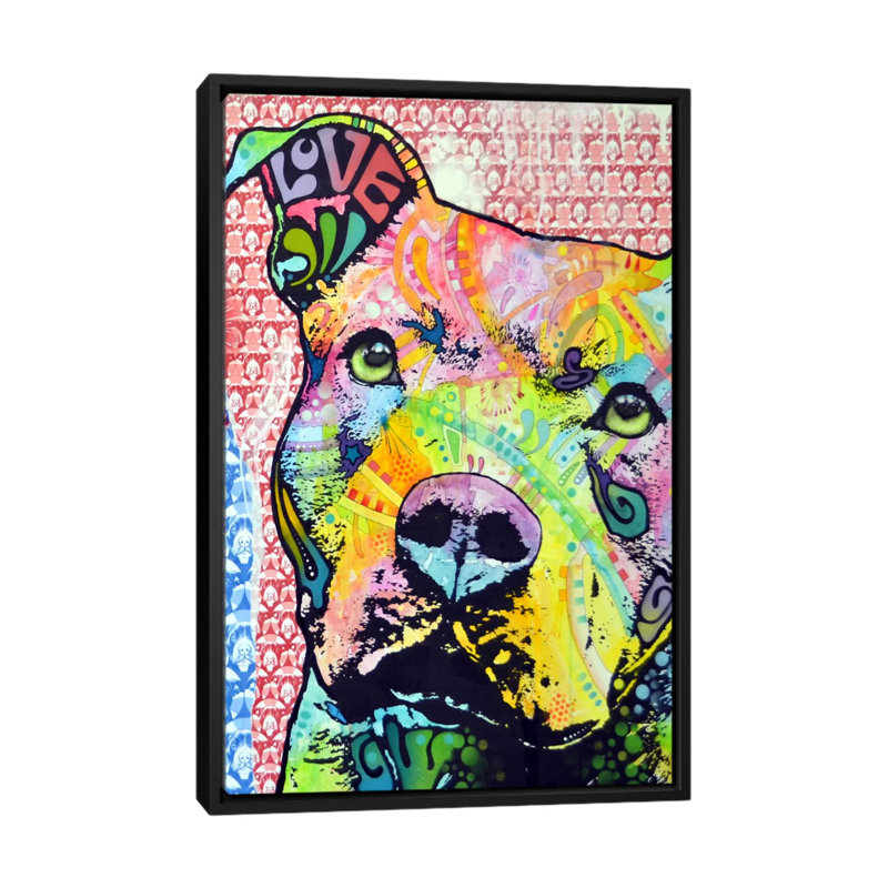 Thoughtful Pit Bull This Years - Print on Canvas, 26" H x 18" W x 1.5" D, Black Framed Canvas