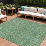 8' X 10' Sage Fern Green Geometric Washable Indoor Outdoor Area Rug