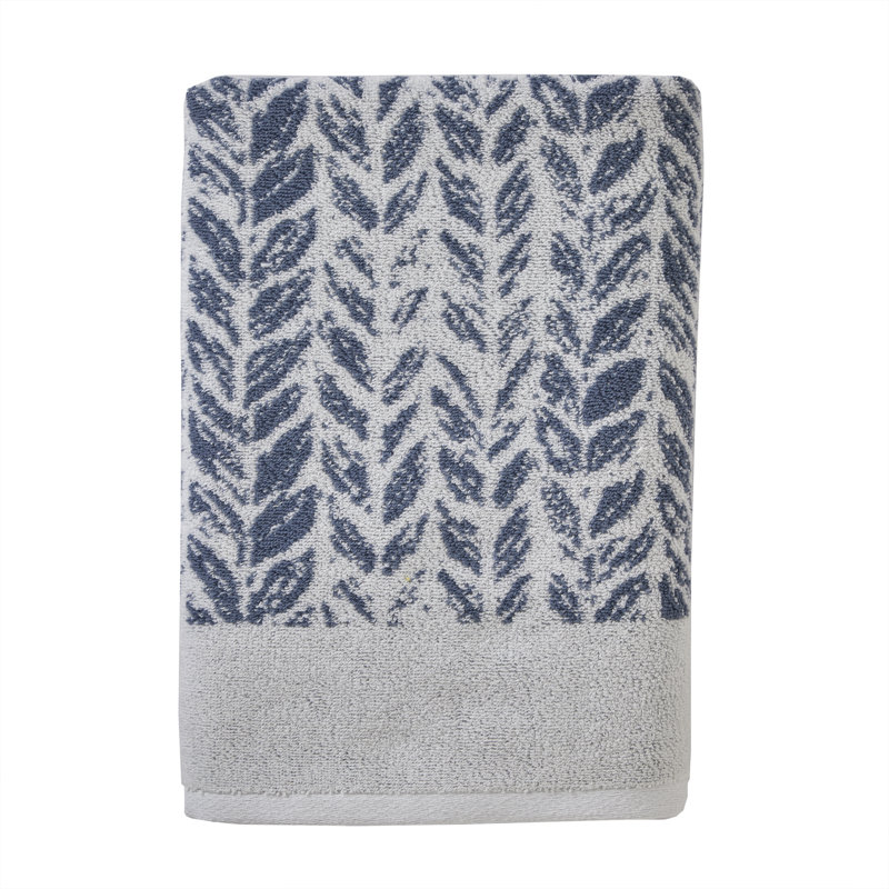 Addysn Cotton Plush Jacquard Bath Towel, Denim Blue