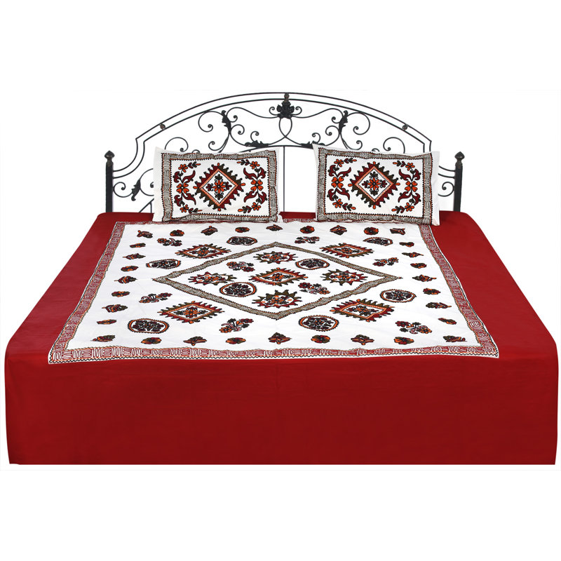 Ensemble de couvre-lit et de couvre-lit 2 pièces en coton rouge Gujerat