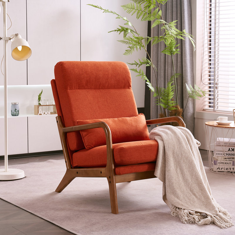 Lemley 25.6'' W Solid Wood Armchair with Lumbar Support , Orange 100% Linen