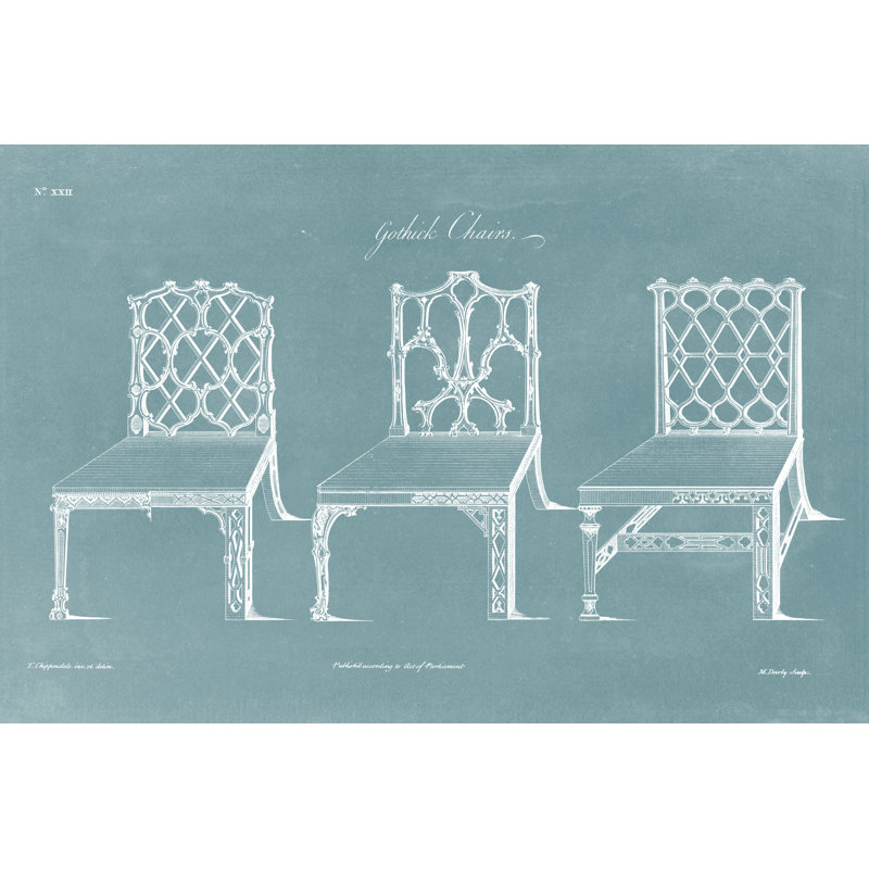 «Design for a Chair II» par Thomas Chippendale - reproduction de dessin sur toile tendue, H 20 po x l 30 po x P 1,25 po