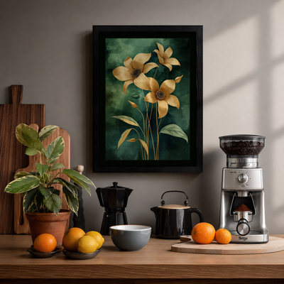 Golden Blooms Study Botanical - Framed Print