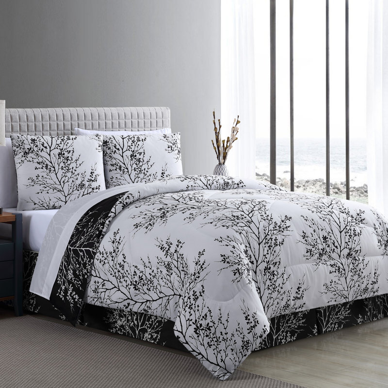 King Blue and Chocolate Floral Microfiber Bed in a Bag Set