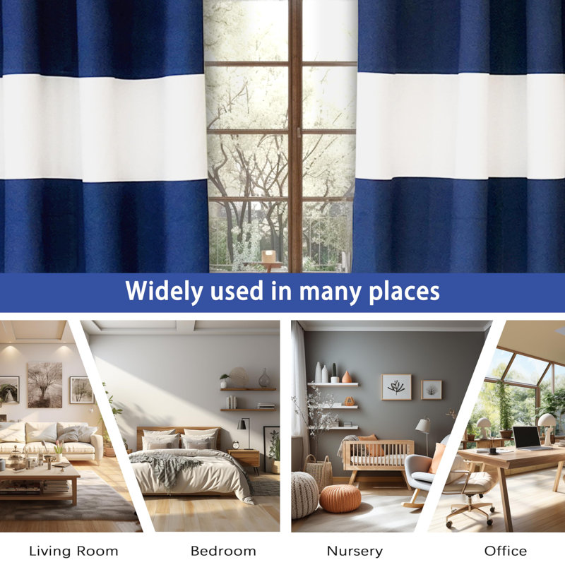 Eastcote Striped Room Darkening Grommet Curtains, 52" W x 84" L, Navy