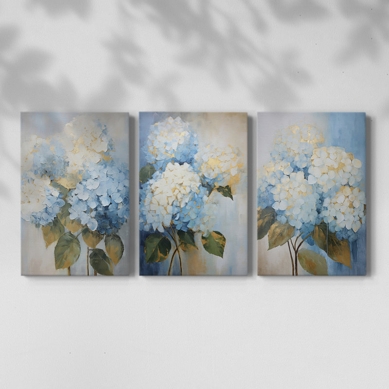 Étude florale, série III, ensemble de 3 toiles tendues avec châssis, prête à être accrochée, H 60 po x l 40 po