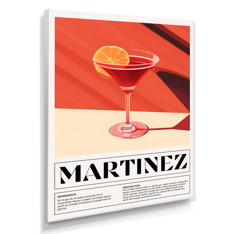 Martinez, cocktail avec zeste de citron - Art mural cocktails, Toile tendue, H 40 po x l 30 po