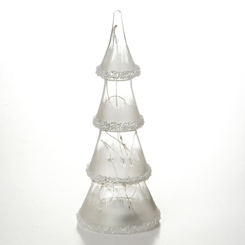 Arbre en verre givré à DEL, H 11 po x l 4 po x P 4 po