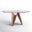 Amina - Table de salle à manger ronde en verre et noyer