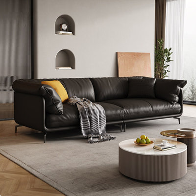 Black Genuine Leather Modular Sofa cushion couch