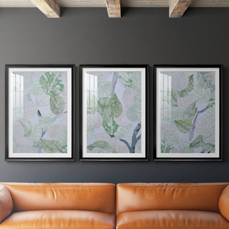 Aspen Spring Leaves I - impression encadrée sur mesure de qualité supérieure mate - 3 pièces, H 21 po x l 30 po