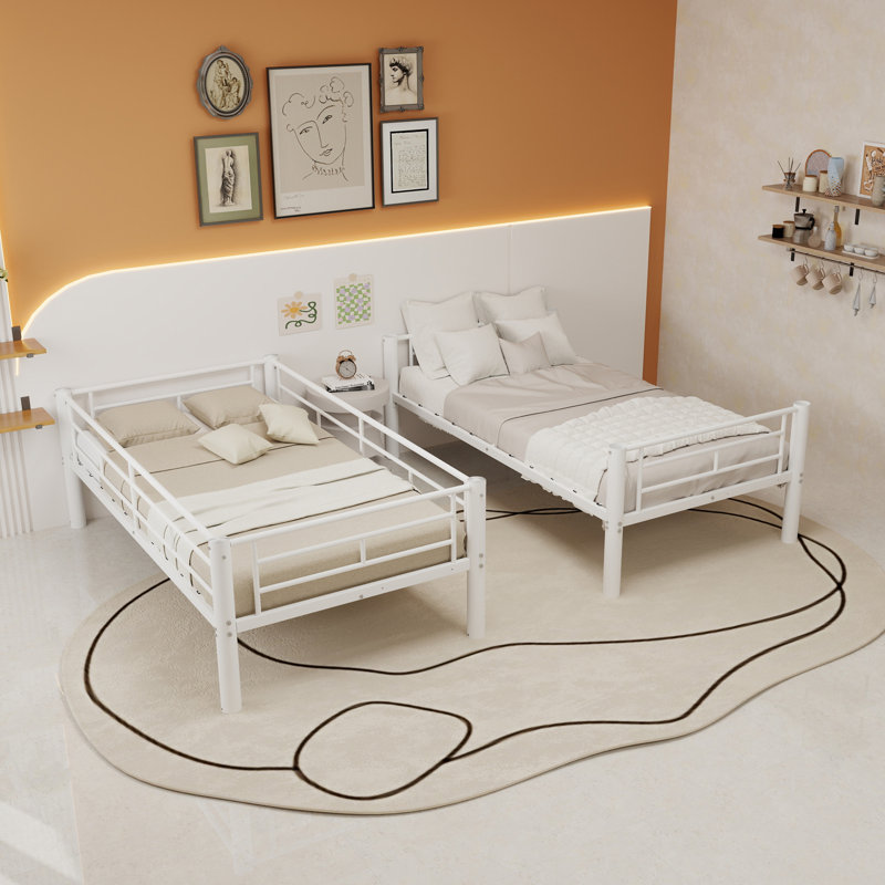 Cadre de lit superposé simple au-dessus de simple en métal avec échelles et garde-corps, lits superposés convertibles, lit superposé robuste en métal solide pour enfants, adolescents, adultes, économie d'espace