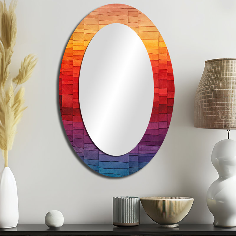 Cubic Rainbow Seven Lines - Red Oval Wall Mirror Decor, 36" H x 24" W
