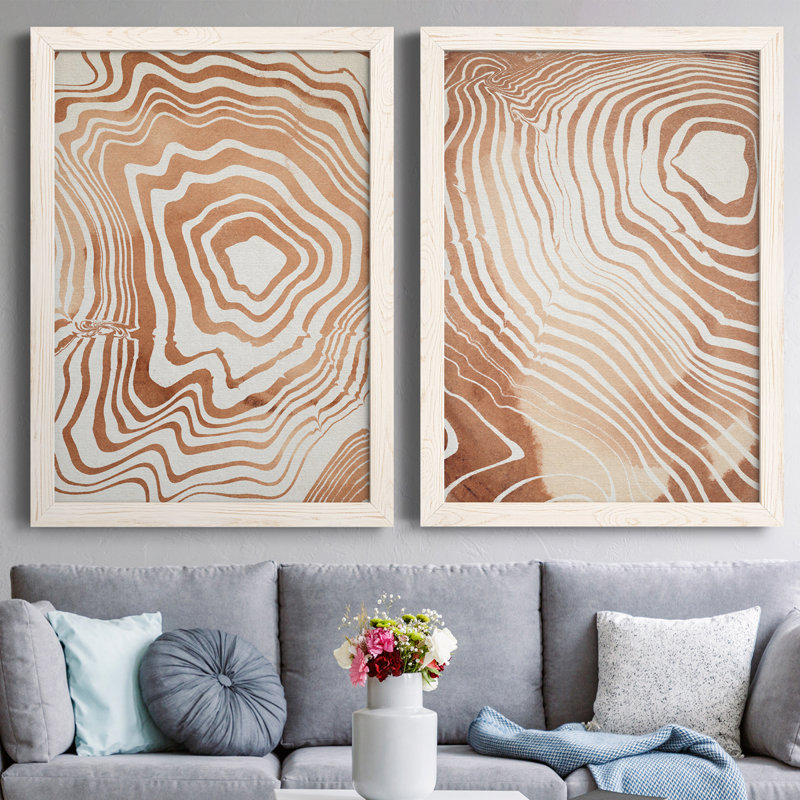 «Wood Grain Suminagashi I», ensemble de 2 impressions encadrées, H 31,5 po x l 47 po x P 1,5 po, Toile blanche encadrée
