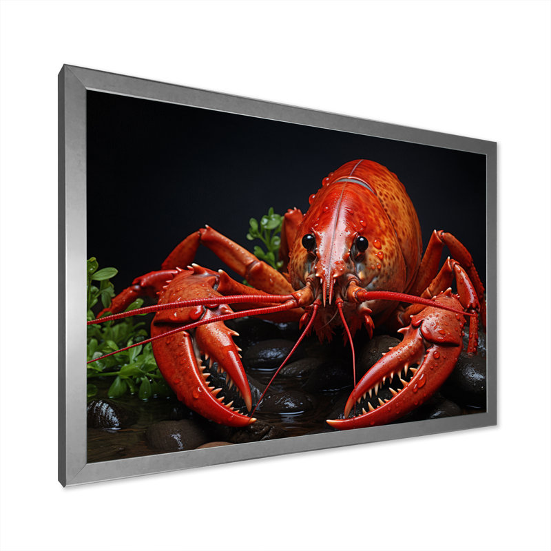 Crayfish Selfie II - Animals Wall Art Living Room, H 34 po x l 44 po x P 1,5 po, Cadre simple argenté