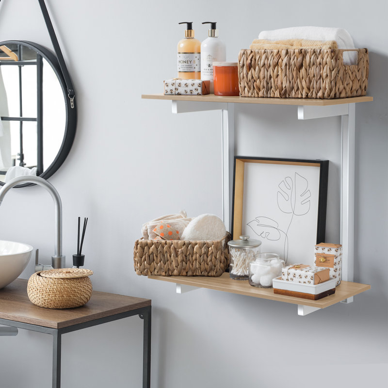 delta 24" W Wood 2-Tier Adjustable Premium Wall Shelves, Light Oak