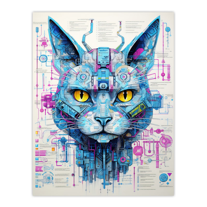 Wall Art Print Weaponized Cat Robot Hybrid Secret Military Schematic Futuristic Complex Arcane Manuscript Gift For Cave Poster