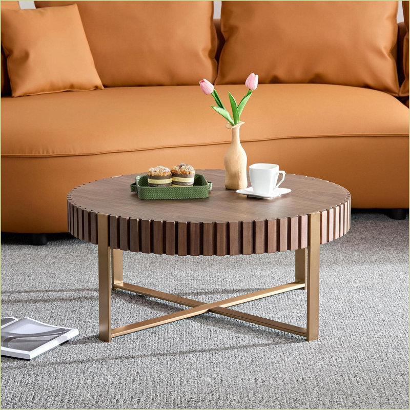 Table basse ronde en frêne naturel de 31,5 po pour le salon, facile à nettoyer et amp; Assembler, Bois naturel