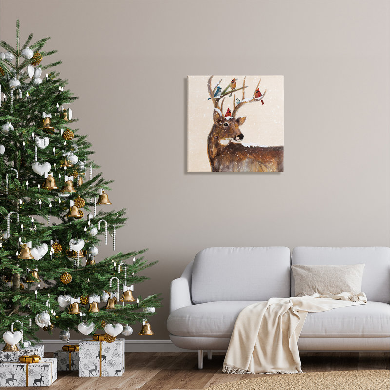 Cardinals perché des neiges enneigées sur toile, H 24 po x l 24 po x P 1,5 po