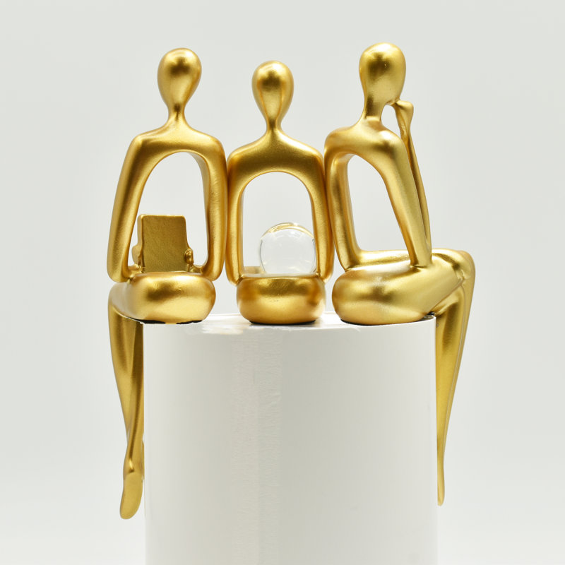 Adam & Friends Home Decor Shelf Sitters, Thinker, Fortune Teller, Reader Sculpture | 3-Piece, Gold