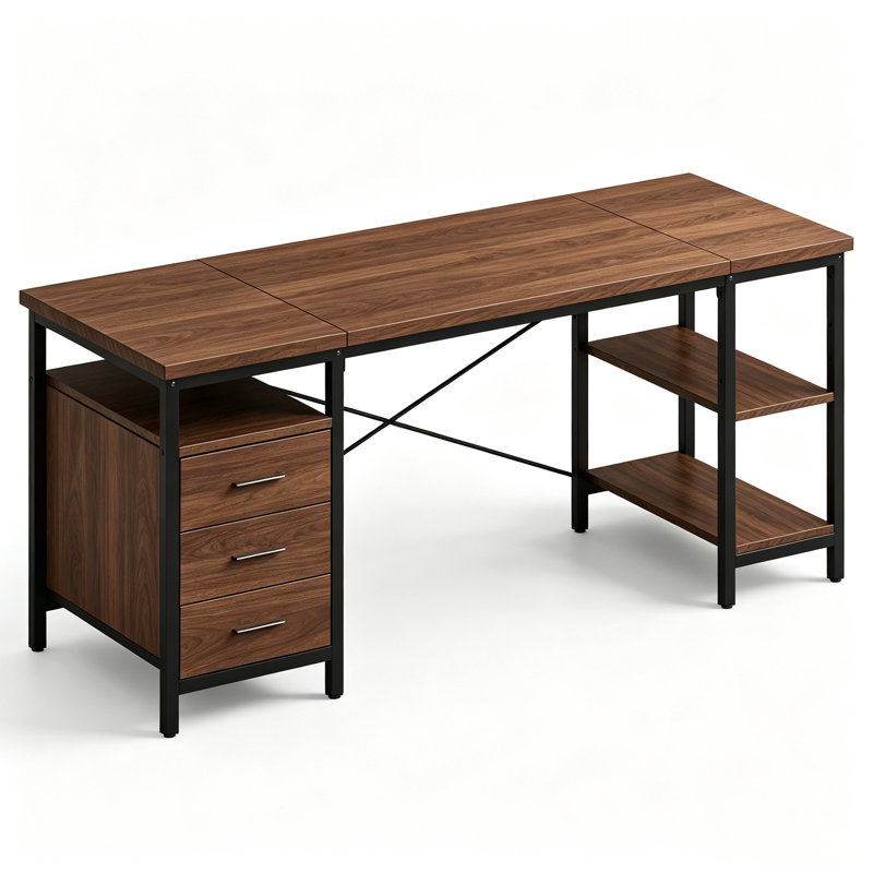 Metal Base Computer Desk, Walnut/Black, 75cm H x 120cm W x 60cm D
