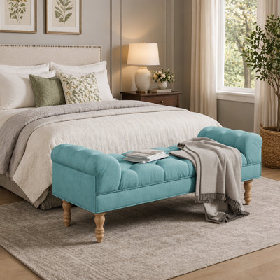 Banc bout de lit capitonné, grand repose-pieds rembourré avec accoudoirs roulés, siège intérieur confortable et élégant pour la chambre à coucher et le salon