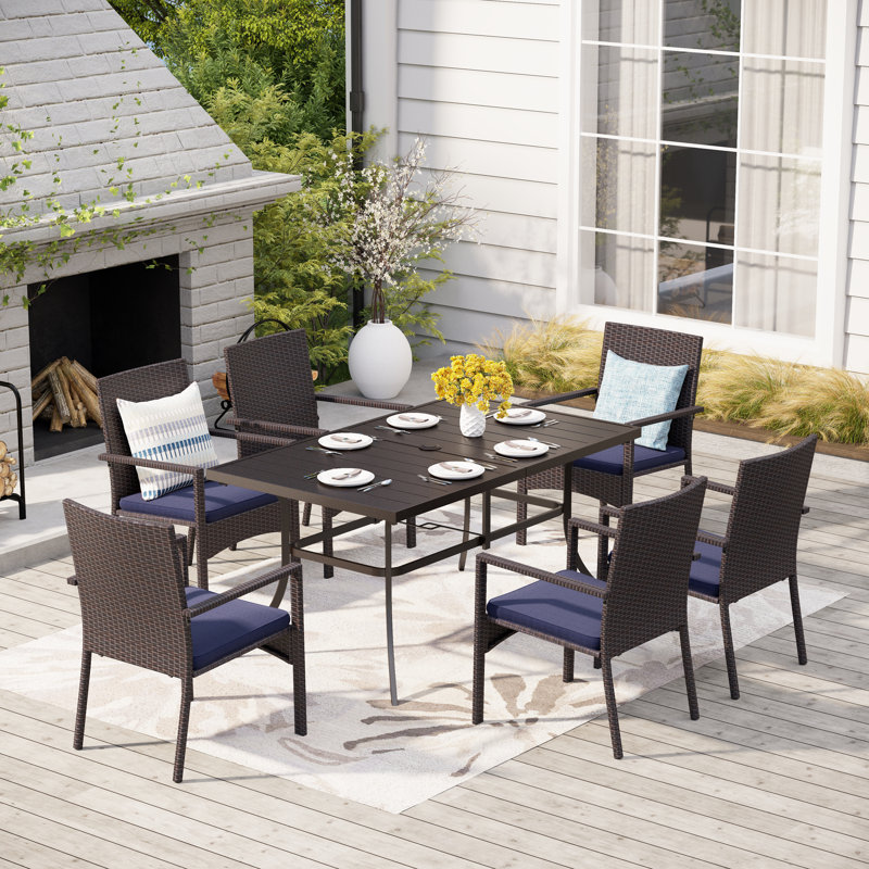 Salem 6 - Person Patio Dining Set with Rectangular Table , Cushions Included