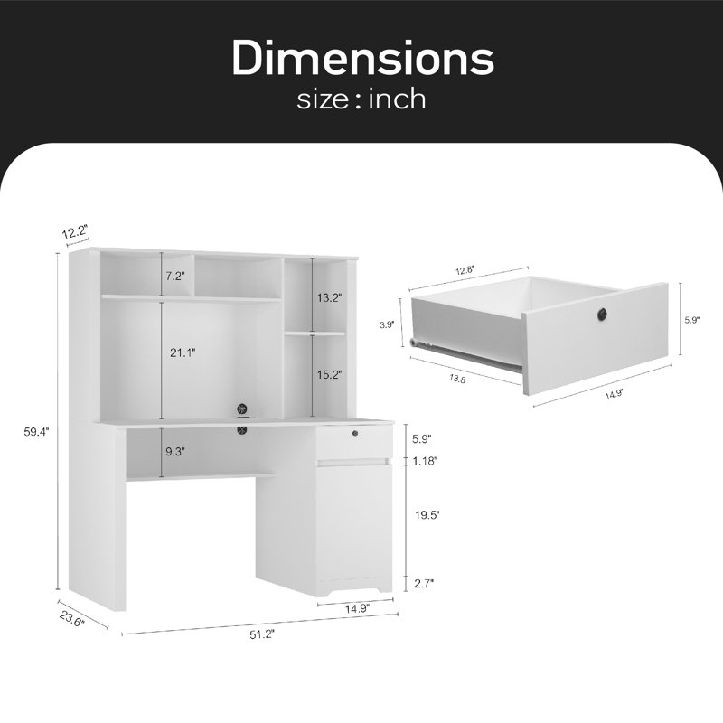 Bureau d'ordinateur avec armoire de 51,18 po de largeur Javaris